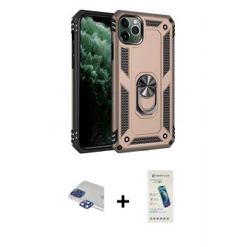 MARSİLYAN™- iPhone 11 Pro Max Kılıf Ahenk Klasik Koleksiyonu - Şeffaf Pasifik Cam Ekran Koruyucu + Pers Alüminyum Kamera Lens - LT