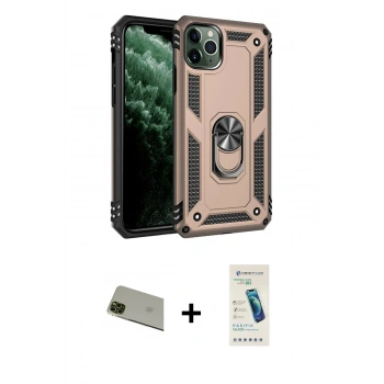 MARSİLYAN™- iPhone 11 Pro Max Kılıf Ahenk Klasik Koleksiyonu - Şeffaf Pasifik Cam Ekran Koruyucu + Rainbow Kamera Lens Koruma Cam - YL