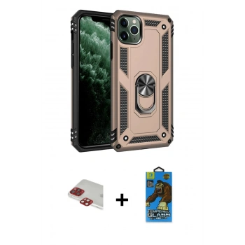 MARSİLYAN™- iPhone 11 Pro Max Kılıf Ahenk Klasik Koleksiyonu - Siyah 18D Cam Ekran Koruyucu + Pers Alüminyum Kamera Lens - KI
