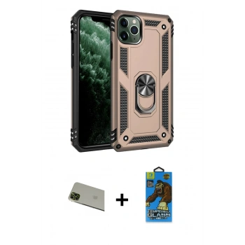 MARSİLYAN™- iPhone 11 Pro Max Kılıf Ahenk Klasik Koleksiyonu - Siyah 18D Cam Ekran Koruyucu + Rainbow Kamera Lens Koruma Cam - YL
