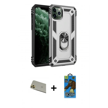 MARSİLYAN™- iPhone 11 Pro Max Kılıf Ahenk Klasik Koleksiyonu - Siyah 18D Cam Ekran Koruyucu + Rainbow Kamera Lens Koruma Cam - GD