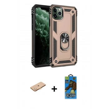 MARSİLYAN™- iPhone 11 Pro Max Kılıf Ahenk Klasik Koleksiyonu - Siyah 18D Cam Ekran Koruyucu + Renkli Kamera Lens Koruma Cam - TU