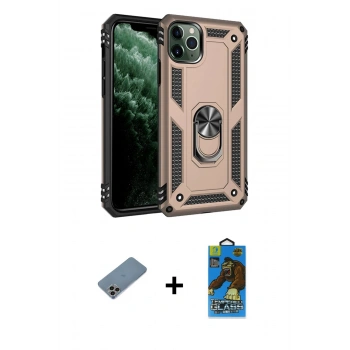 MARSİLYAN™- iPhone 11 Pro Max Kılıf Ahenk Klasik Koleksiyonu - Siyah 18D Cam Ekran Koruyucu + Shine Kamera Lens Koruma Cam - GI
