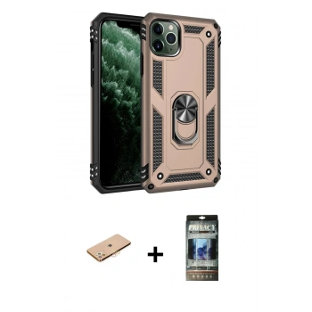 MARSİLYAN™- iPhone 11 Pro Max Kılıf Ahenk Klasik Koleksiyonu - Siyah 34D Hayalet Izgaralı Cam + Renkli Kamera Lens Koruma Cam - TU