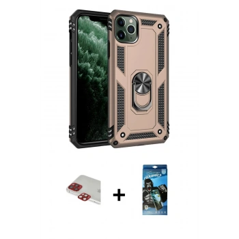 MARSİLYAN™- iPhone 11 Pro Max Kılıf Ahenk Klasik Koleksiyonu - Siyah 34D Izgaralı Cam + Pers Alüminyum Kamera Lens - KI