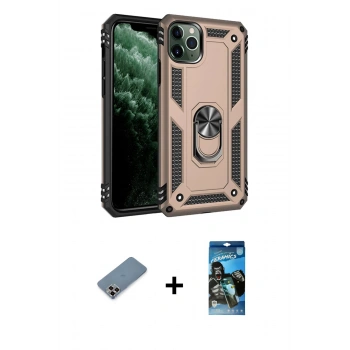 MARSİLYAN™- iPhone 11 Pro Max Kılıf Ahenk Klasik Koleksiyonu - Siyah 34D Izgaralı Cam + Metal Kamera Lens Koruma Cam - MR
