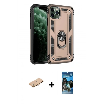 MARSİLYAN™- iPhone 11 Pro Max Kılıf Ahenk Klasik Koleksiyonu - Siyah 34D Izgaralı Cam + Renkli Kamera Lens Koruma Cam - TU