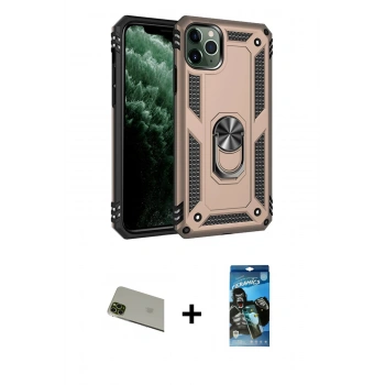MARSİLYAN™- iPhone 11 Pro Max Kılıf Ahenk Klasik Koleksiyonu - Siyah 34D Izgaralı Cam + Rainbow Kamera Lens Koruma Cam - YL