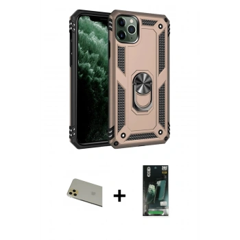 MARSİLYAN™- iPhone 11 Pro Max Kılıf Ahenk Klasik Koleksiyonu - Siyah 360 Mat Full Body Arka Koruyucu + Rainbow Kamera Lens Koruma Cam - GD