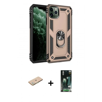 MARSİLYAN™- iPhone 11 Pro Max Kılıf Ahenk Klasik Koleksiyonu - Siyah 360 Mat Full Body Arka Koruyucu + Renkli Kamera Lens Koruma Cam - YL