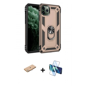 MARSİLYAN™- iPhone 11 Pro Max Kılıf Ahenk Klasik Koleksiyonu - Siyah 3D Antistatik Cam Ekran Koruyucu + Renkli Kamera Lens Koruma Cam - PE