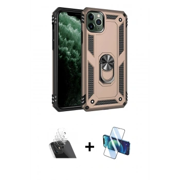 MARSİLYAN™- iPhone 11 Pro Max Kılıf Ahenk Klasik Koleksiyonu - Siyah 3D Antistatik Cam Ekran Koruyucu + Kamera Lens Koruma Cam - SF
