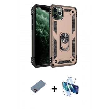 MARSİLYAN™- iPhone 11 Pro Max Kılıf Ahenk Klasik Koleksiyonu - Siyah 3D Antistatik Cam Ekran Koruyucu + Shine Kamera Lens Koruma Cam - PE