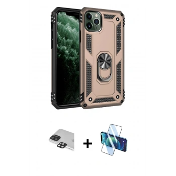 MARSİLYAN™- iPhone 11 Pro Max Kılıf Ahenk Klasik Koleksiyonu - Siyah 3D Antistatik Cam Ekran Koruyucu + Pers Alüminyum Kamera Lens - SH