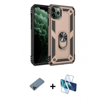 MARSİLYAN™- iPhone 11 Pro Max Kılıf Ahenk Klasik Koleksiyonu - Siyah 3D Antistatik Cam Ekran Koruyucu + Shine Kamera Lens Koruma Cam - SH