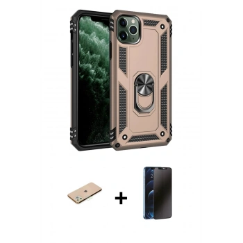 MARSİLYAN™- iPhone 11 Pro Max Kılıf Ahenk Klasik Koleksiyonu - Siyah 3D Antistatik Hayalet Cam Ekran Koruyucu + Renkli Kamera Lens Koruma Cam - YL