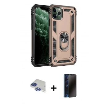 MARSİLYAN™- iPhone 11 Pro Max Kılıf Ahenk Klasik Koleksiyonu - Siyah 3D Antistatik Hayalet Cam Ekran Koruyucu + Pers Alüminyum Kamera Lens - LT