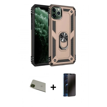 MARSİLYAN™- iPhone 11 Pro Max Kılıf Ahenk Klasik Koleksiyonu - Siyah 3D Antistatik Hayalet Cam Ekran Koruyucu + Rainbow Kamera Lens Koruma Cam - YL