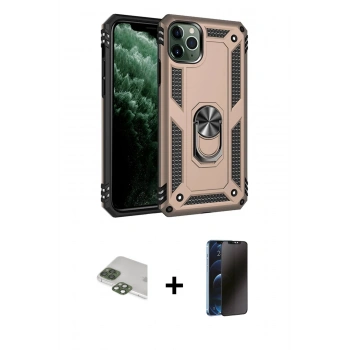 MARSİLYAN™- iPhone 11 Pro Max Kılıf Ahenk Klasik Koleksiyonu - Siyah 3D Antistatik Hayalet Cam Ekran Koruyucu + Pers Alüminyum Kamera Lens - YL