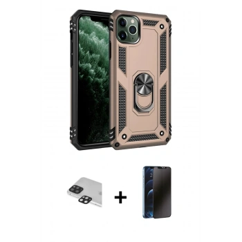 MARSİLYAN™- iPhone 11 Pro Max Kılıf Ahenk Klasik Koleksiyonu - Siyah 3D Antistatik Hayalet Cam Ekran Koruyucu + Pers Alüminyum Kamera Lens - SH