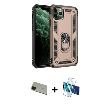 MARSİLYAN™- iPhone 11 Pro Max Kılıf Ahenk Klasik Koleksiyonu - Siyah 3D Antistatik Seramik Nano Ekran Koruyucu + Rainbow Kamera Lens Koruma Cam - YL