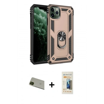 MARSİLYAN™- iPhone 11 Pro Max Kılıf Ahenk Klasik Koleksiyonu - Siyah 6D Mat Seramik Hayalet Nano Ekran Koruyucu + Rainbow Kamera Lens Koruma Cam - YL