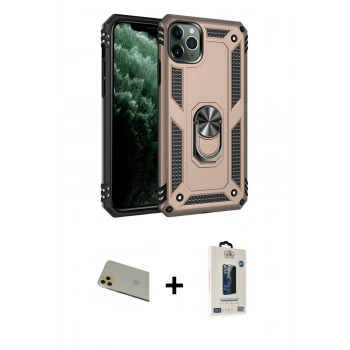 MARSİLYAN™- iPhone 11 Pro Max Kılıf Ahenk Klasik Koleksiyonu - Siyah Bilvis Hayalet Cam Ekran Koruyucu + Rainbow Kamera Lens Koruma Cam - GD