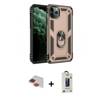 MARSİLYAN™- iPhone 11 Pro Max Kılıf Ahenk Klasik Koleksiyonu - Siyah Bilvis Hayalet Cam Ekran Koruyucu + Pers Alüminyum Kamera Lens - KI
