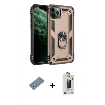 MARSİLYAN™- iPhone 11 Pro Max Kılıf Ahenk Klasik Koleksiyonu - Siyah Bilvis Hayalet Cam Ekran Koruyucu + Metal Kamera Lens Koruma Cam - AKYL