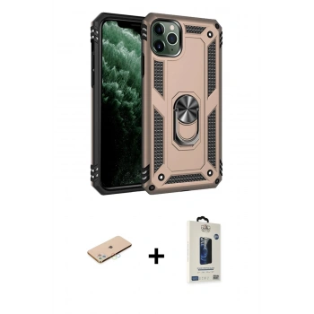 MARSİLYAN™- iPhone 11 Pro Max Kılıf Ahenk Klasik Koleksiyonu - Siyah Bilvis Hayalet Cam Ekran Koruyucu + Renkli Kamera Lens Koruma Cam - MI