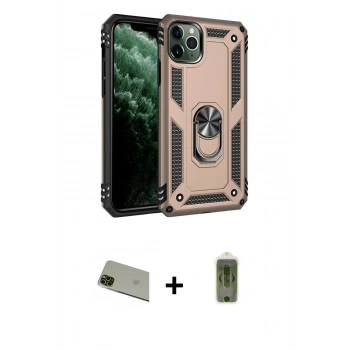 MARSİLYAN™- iPhone 11 Pro Max Kılıf Ahenk Klasik Koleksiyonu - Siyah Joko Magic 5D Hayalet Cam + Rainbow Kamera Lens Koruma Cam - YL