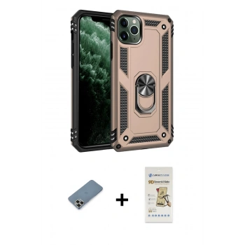 MARSİLYAN™- iPhone 11 Pro Max Kılıf Ahenk Klasik Koleksiyonu - Siyah Mat Seramik Nano Ekran Koruyucu + Metal Kamera Lens Koruma Cam - GD