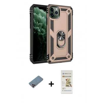 MARSİLYAN™- iPhone 11 Pro Max Kılıf Ahenk Klasik Koleksiyonu - Siyah Mat Seramik Nano Ekran Koruyucu + Shine Kamera Lens Koruma Cam - PE