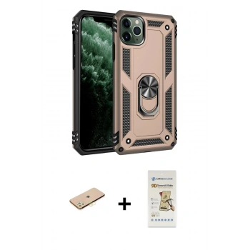 MARSİLYAN™- iPhone 11 Pro Max Kılıf Ahenk Klasik Koleksiyonu - Siyah Mat Seramik Nano Ekran Koruyucu + Renkli Kamera Lens Koruma Cam - SI