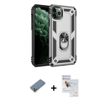 MARSİLYAN™- iPhone 11 Pro Max Kılıf Ahenk Klasik Koleksiyonu - Siyah Seramik Nano Ekran Koruyucu + Metal Kamera Lens Koruma Cam - AKYL