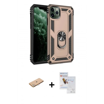 MARSİLYAN™- iPhone 11 Pro Max Kılıf Ahenk Klasik Koleksiyonu - Siyah Seramik Nano Ekran Koruyucu + Renkli Kamera Lens Koruma Cam - PE