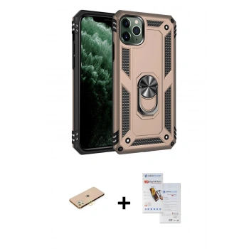 MARSİLYAN™- iPhone 11 Pro Max Kılıf Ahenk Klasik Koleksiyonu - Siyah Seramik Nano Ekran Koruyucu + Renkli Kamera Lens Koruma Cam - SI