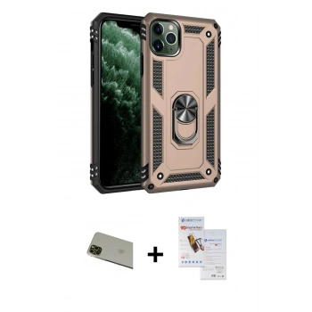MARSİLYAN™- iPhone 11 Pro Max Kılıf Ahenk Klasik Koleksiyonu - Siyah Seramik Nano Ekran Koruyucu + Rainbow Kamera Lens Koruma Cam - YL