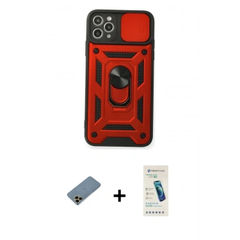 MARSİLYAN™- iPhone 11 Pro Max Kılıf Ahenk Klasik - Şeffaf Pasifik Cam Ekran Koruyucu + Shine Kamera Lens Koruma Cam - GD