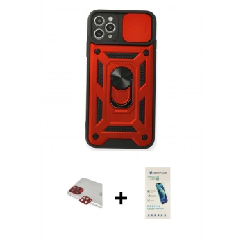 MARSİLYAN™- iPhone 11 Pro Max Kılıf Ahenk Klasik - Şeffaf Pasifik Cam Ekran Koruyucu + Pers Alüminyum Kamera Lens - KI