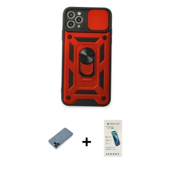 MARSİLYAN™- iPhone 11 Pro Max Kılıf Ahenk Klasik - Şeffaf Pasifik Cam Ekran Koruyucu + Metal Kamera Lens Koruma Cam - MI