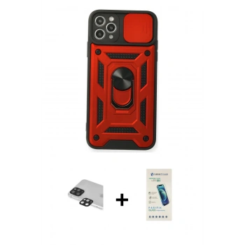MARSİLYAN™- iPhone 11 Pro Max Kılıf Ahenk Klasik - Şeffaf Pasifik Cam Ekran Koruyucu + Pers Alüminyum Kamera Lens - SH