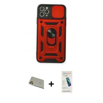 MARSİLYAN™- iPhone 11 Pro Max Kılıf Ahenk Klasik - Şeffaf Pasifik Cam Ekran Koruyucu + Rainbow Kamera Lens Koruma Cam - GD