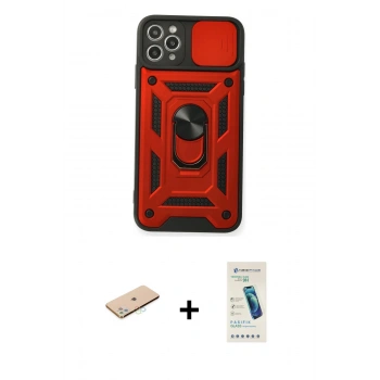 MARSİLYAN™- iPhone 11 Pro Max Kılıf Ahenk Klasik - Şeffaf Pasifik Cam Ekran Koruyucu + Renkli Kamera Lens Koruma Cam - MI