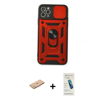 MARSİLYAN™- iPhone 11 Pro Max Kılıf Ahenk Klasik - Şeffaf Pasifik Cam Ekran Koruyucu + Renkli Kamera Lens Koruma Cam - PE