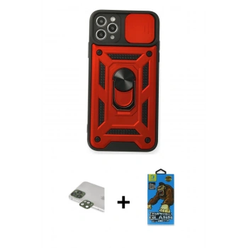 MARSİLYAN™- iPhone 11 Pro Max Kılıf Ahenk Klasik - Siyah 18D Cam Ekran Koruyucu + Pers Alüminyum Kamera Lens - YL