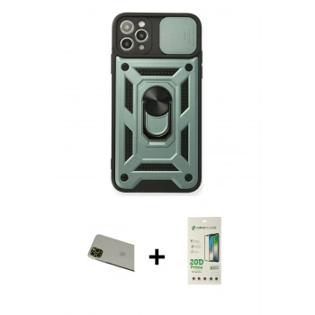 MARSİLYAN™- iPhone 11 Pro Max Kılıf Ahenk Klasik - Siyah 20D Premium Cam Ekran Koruyucu + Rainbow Kamera Lens Koruma Cam - YL