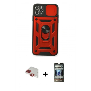 MARSİLYAN™- iPhone 11 Pro Max Kılıf Ahenk Klasik - Siyah 34D Hayalet Izgaralı Cam + Pers Alüminyum Kamera Lens - KI