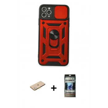 MARSİLYAN™- iPhone 11 Pro Max Kılıf Ahenk Klasik - Siyah 34D Hayalet Izgaralı Cam + Renkli Kamera Lens Koruma Cam - SI