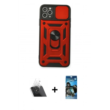MARSİLYAN™- iPhone 11 Pro Max Kılıf Ahenk Klasik - Siyah 34D Izgaralı Cam + Kamera Lens Koruma Cam - SF